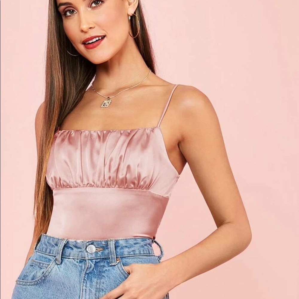 pink ruched tank top